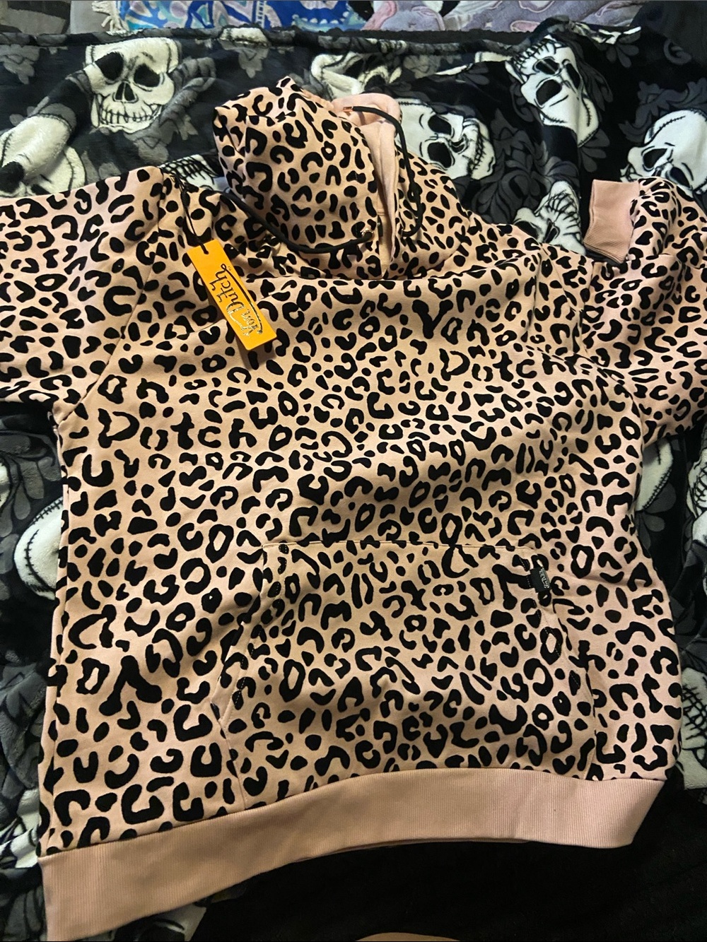 Von Dutch Pink Leopard Print Pullover Hoodie